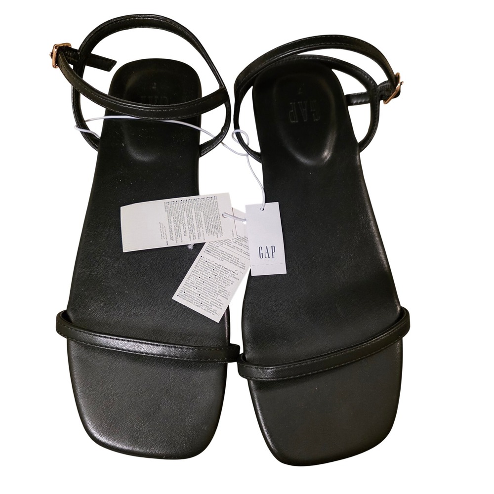GAP Flat Strappy Sandals True Black V2 Square Toe Ankle Strap Womens 8 NEW 90s